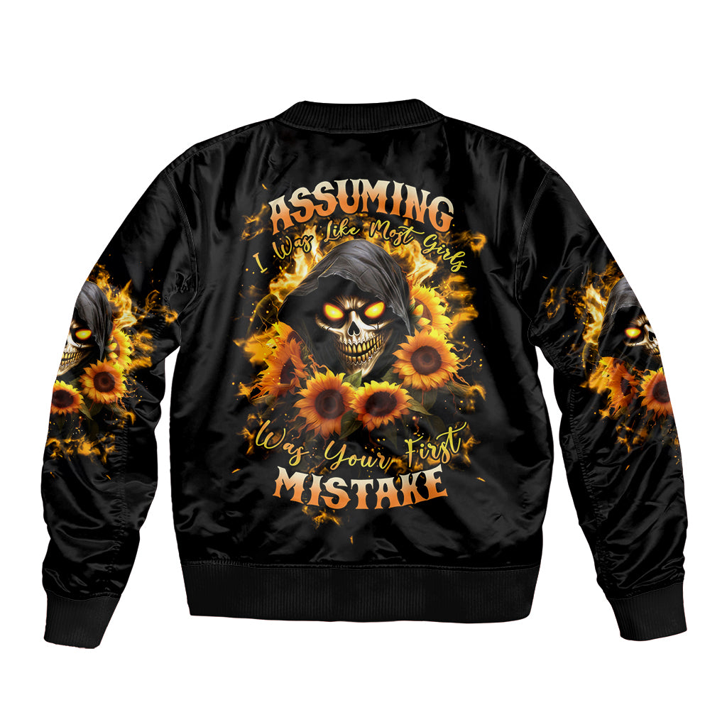 Sunflower Skull Bomber Jacket Assuming I Was Like Most Girls Was Your First Mistake - Wonder Print Shop