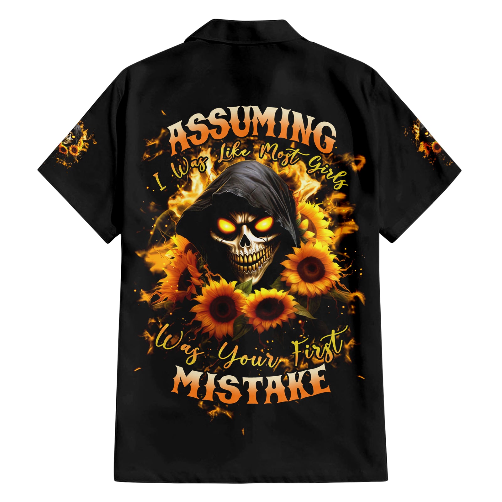 Sunflower Skull Hawaiian Shirt Assuming I Was Like Most Girls Was Your First Mistake - Wonder Print Shop