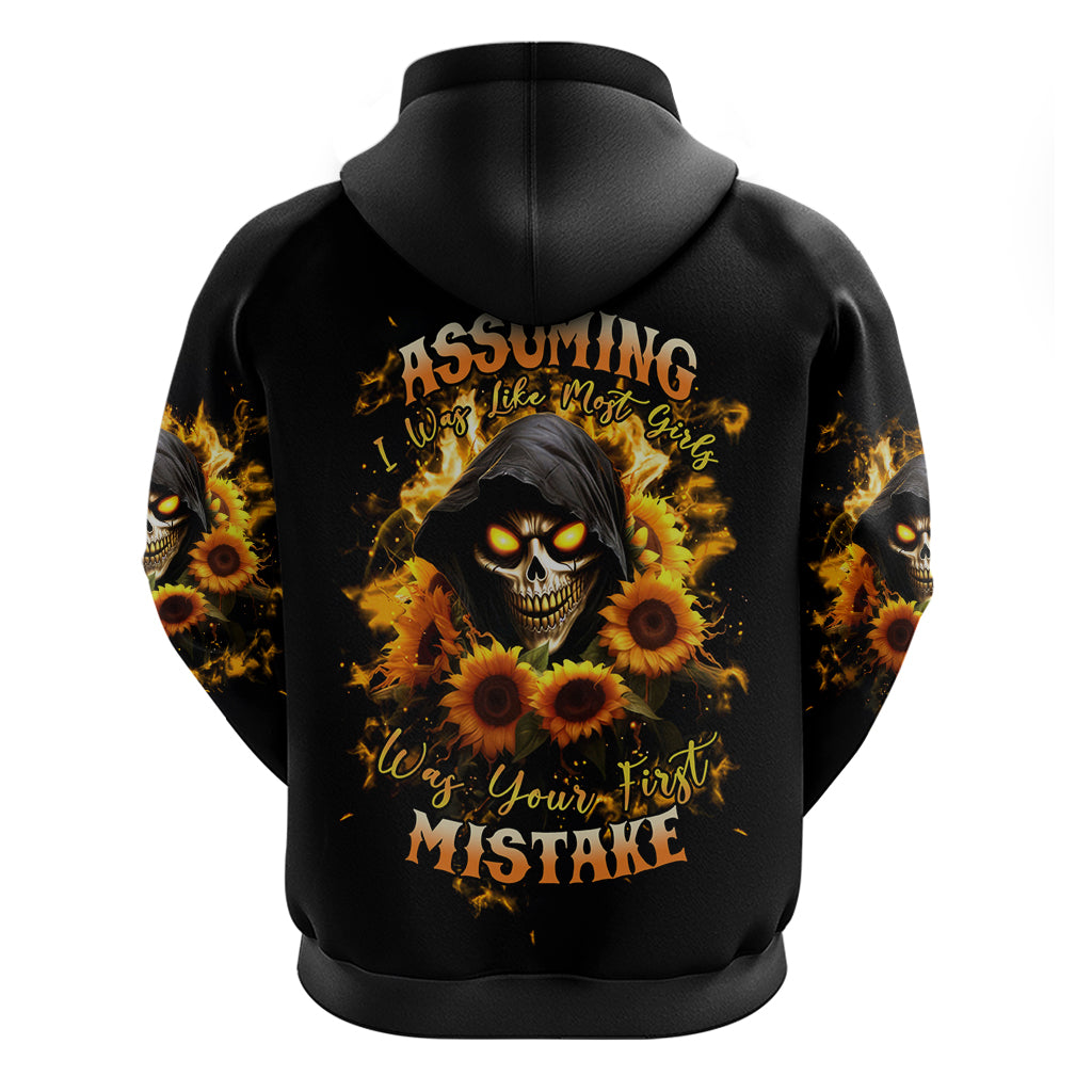 Sunflower Skull Hoodie Assuming I Was Like Most Girls Was Your First Mistake - Wonder Print Shop