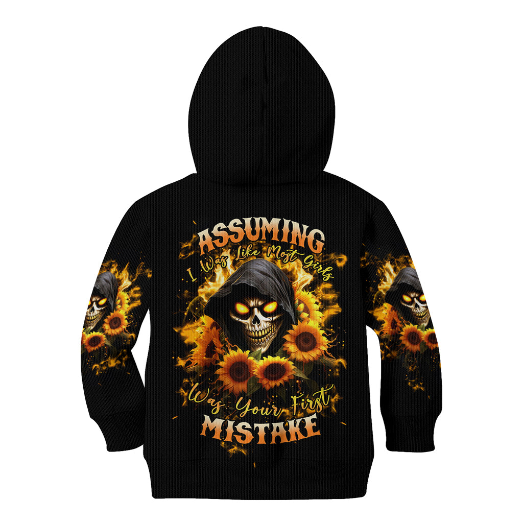 Sunflower Skull Kid Hoodie Assuming I Was Like Most Girls Was Your First Mistake - Wonder Print Shop