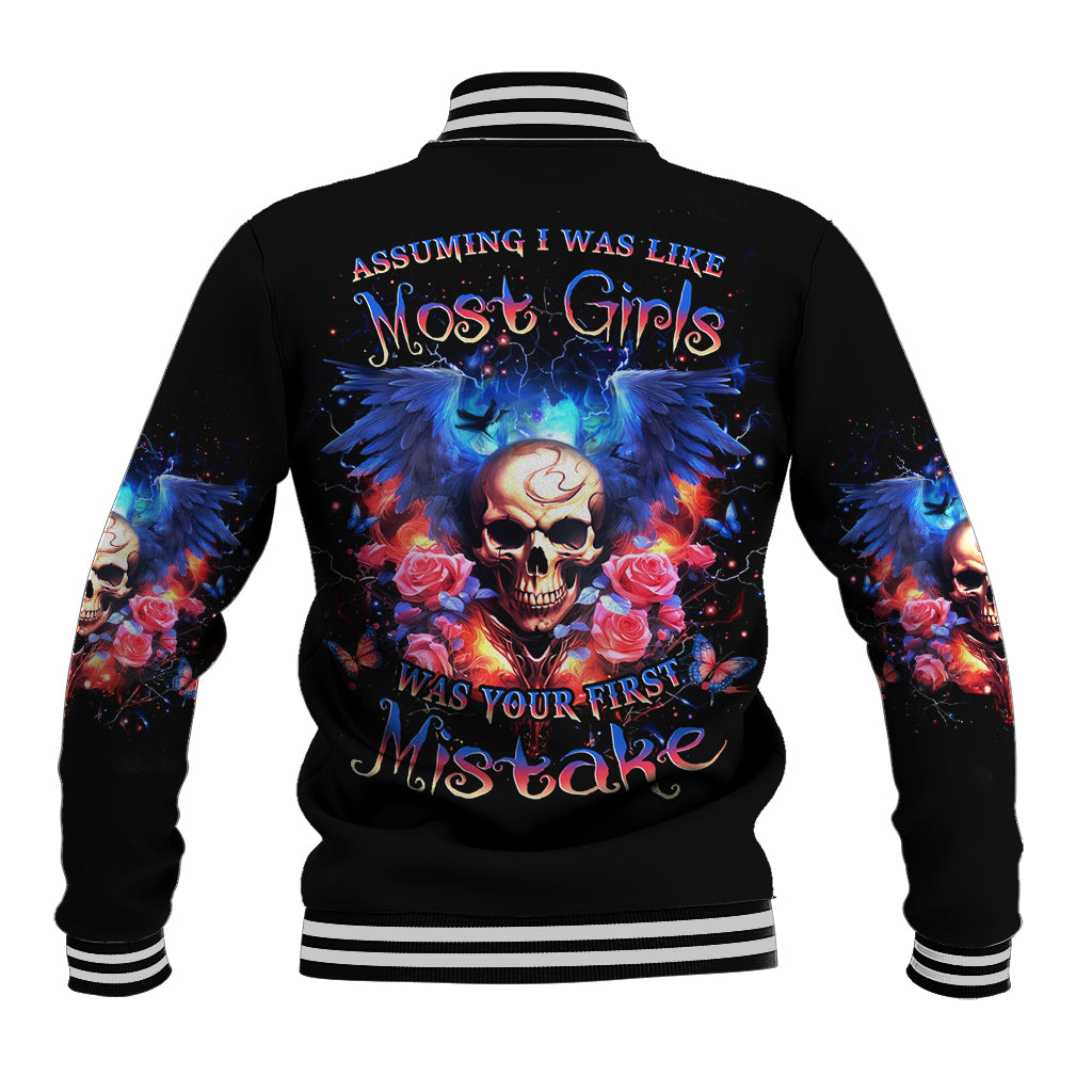 Fairy Skull Baseball Jacket Assuming I Was Like Most Girls Was Your First Mistake - Wonder Print Shop