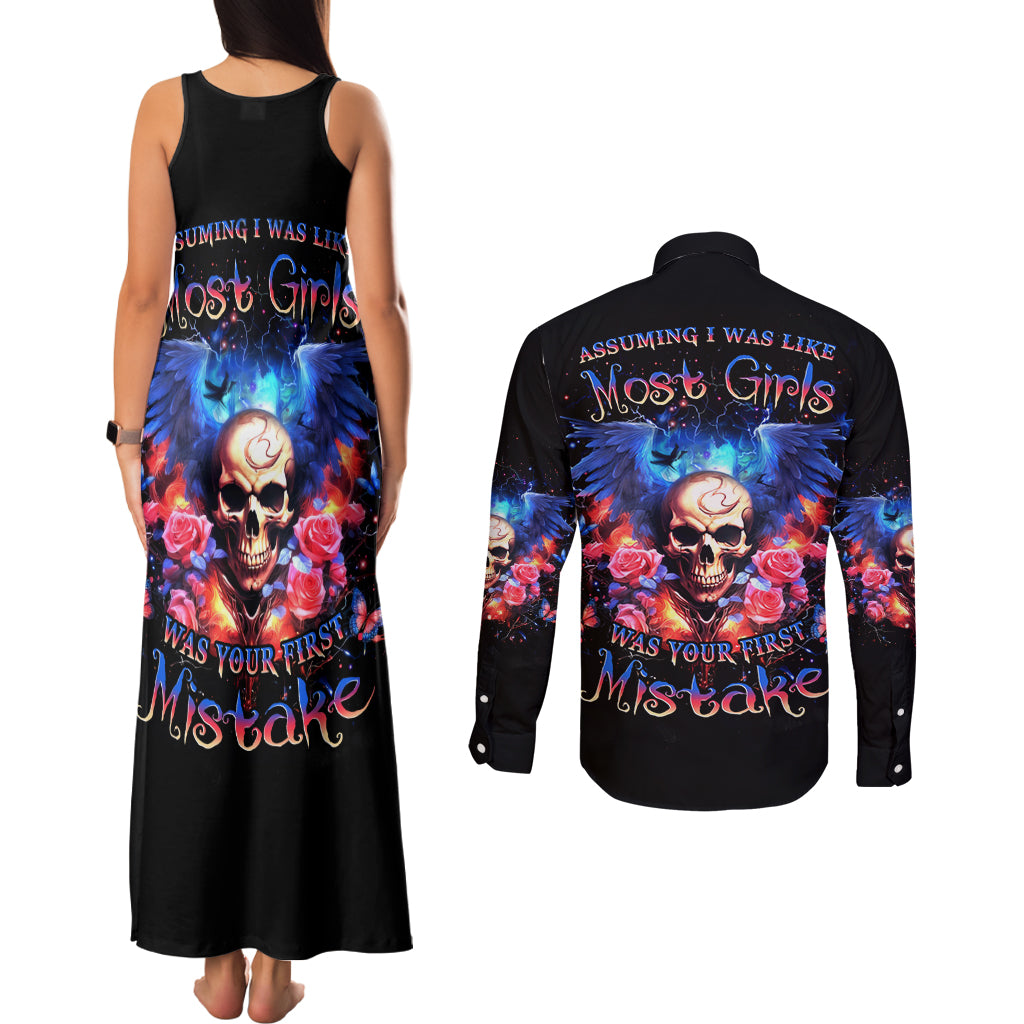 Fairy Skull Couples Matching Tank Maxi Dress and Long Sleeve Button Shirt Assuming I Was Like Most Girls Was Your First Mistake - Wonder Print Shop