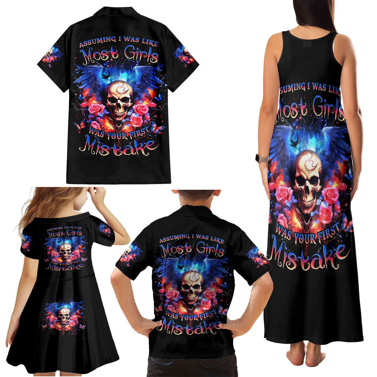 Fairy Skull Family Matching Tank Maxi Dress and Hawaiian Shirt Assuming I Was Like Most Girls Was Your First Mistake - Wonder Print Shop