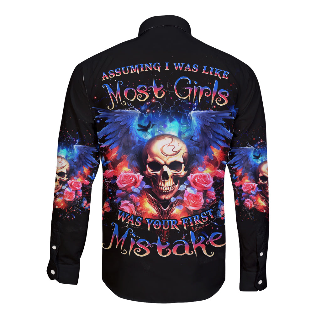 Fairy Skull Long Sleeve Button Shirt Assuming I Was Like Most Girls Was Your First Mistake - Wonder Print Shop