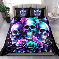 Black skull, rose, and butterfly duvet cover with two printed matching pillows