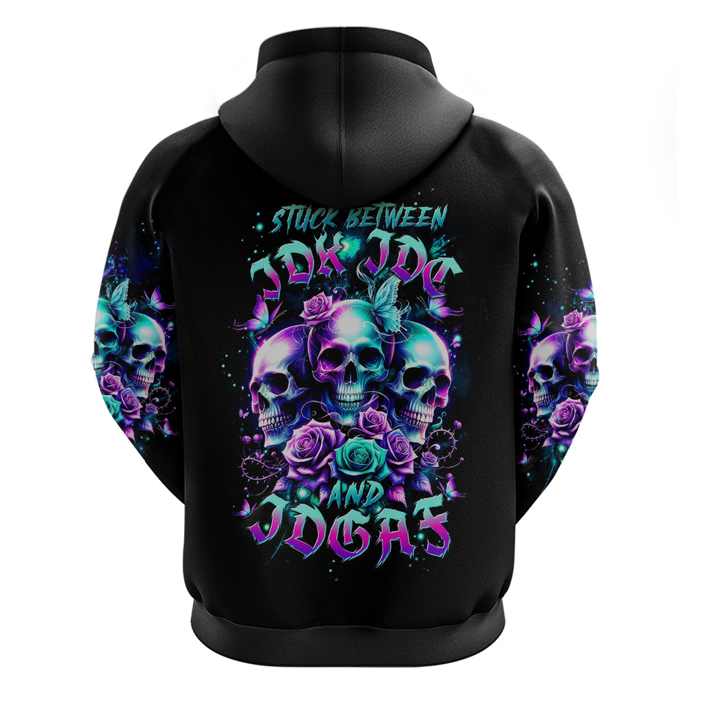 Rose Skull Hoodie Stuck Between IDK IDC And IDGAF - Wonder Print Shop