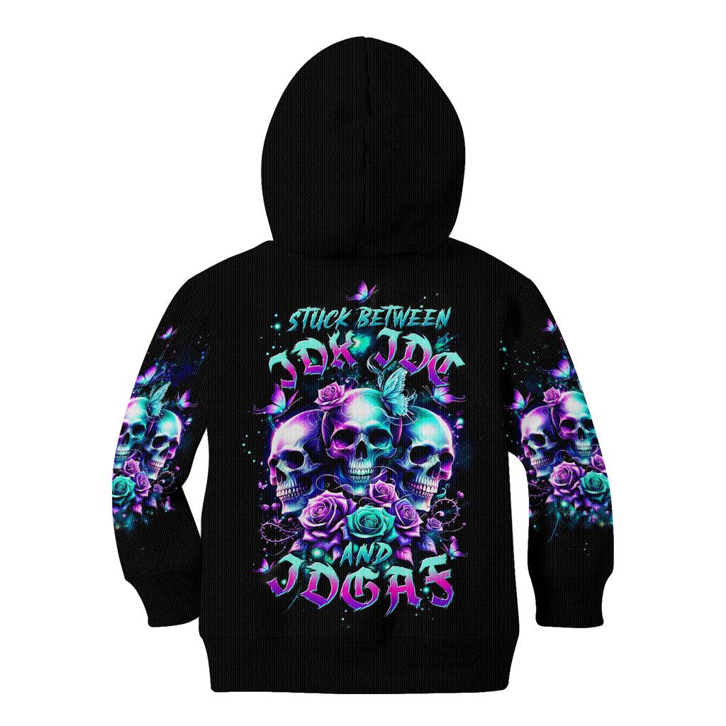 Rose Skull Kid Hoodie Stuck Between IDK IDC And IDGAF - Wonder Print Shop