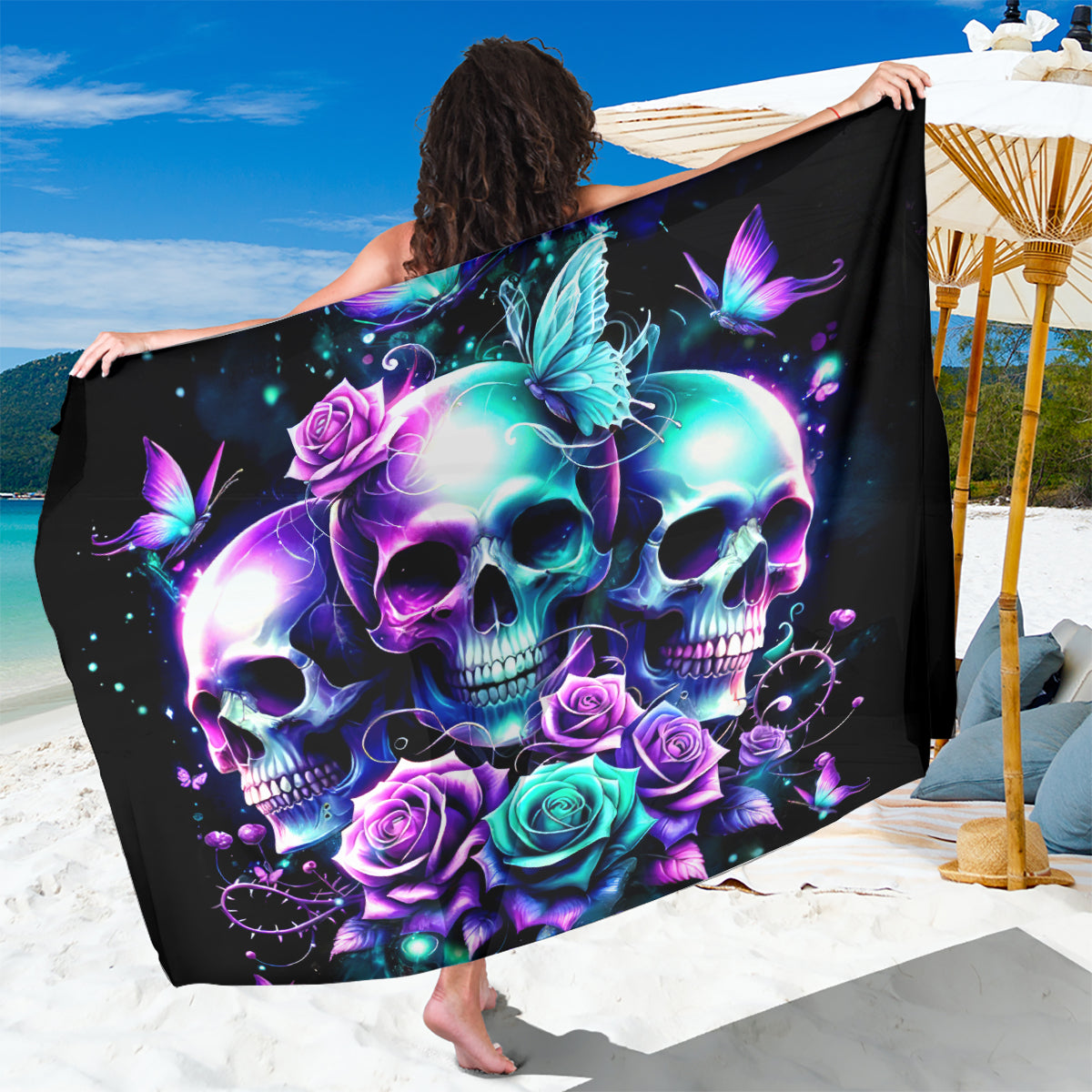 Rose Skull Sarong Stuck Between IDK IDC And IDGAF - Wonder Print Shop