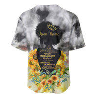 Baseball jersey with black-and-white tie-dye, name text, crown and sunflower floral print