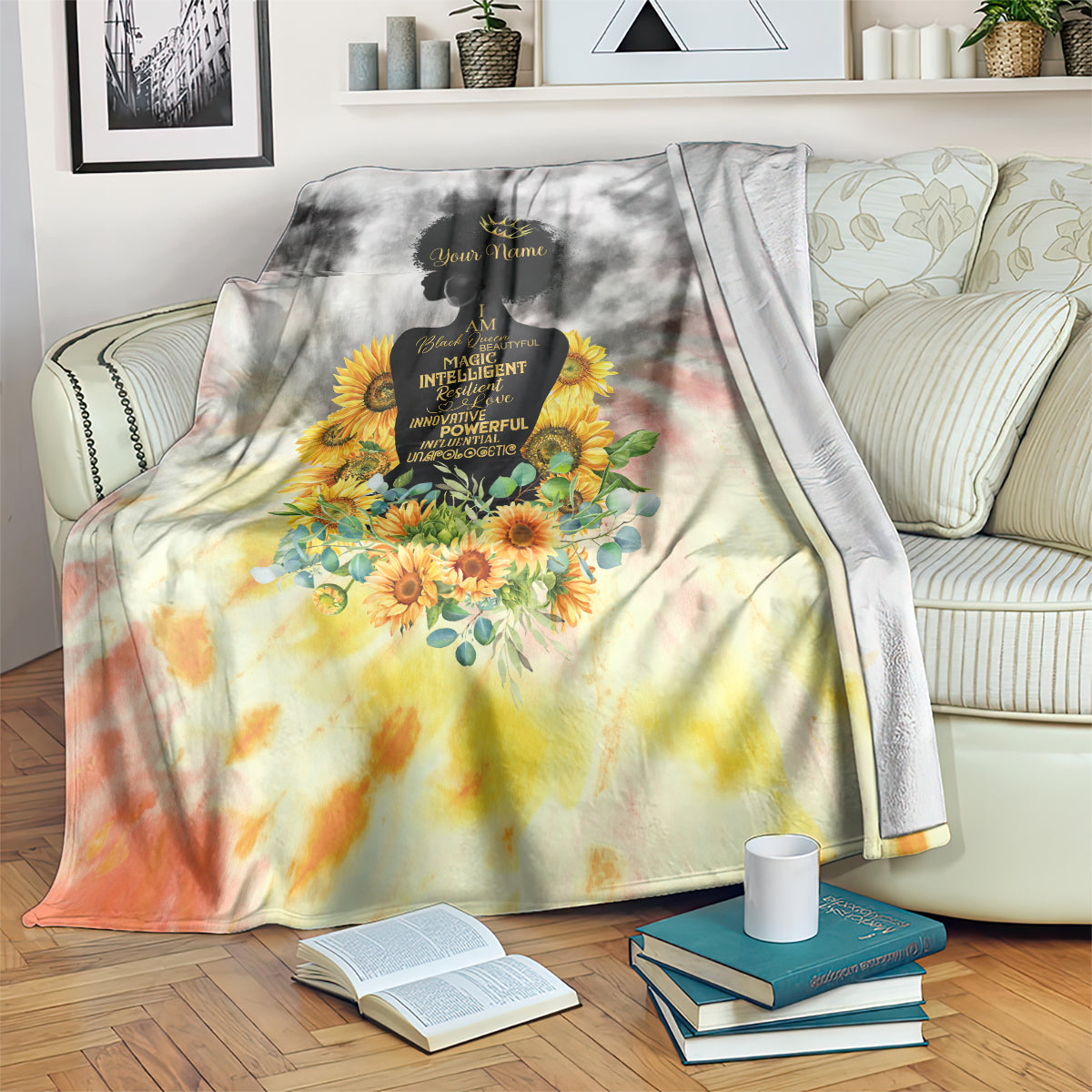 I Am Black Queen Blanket Flowers Retro Style