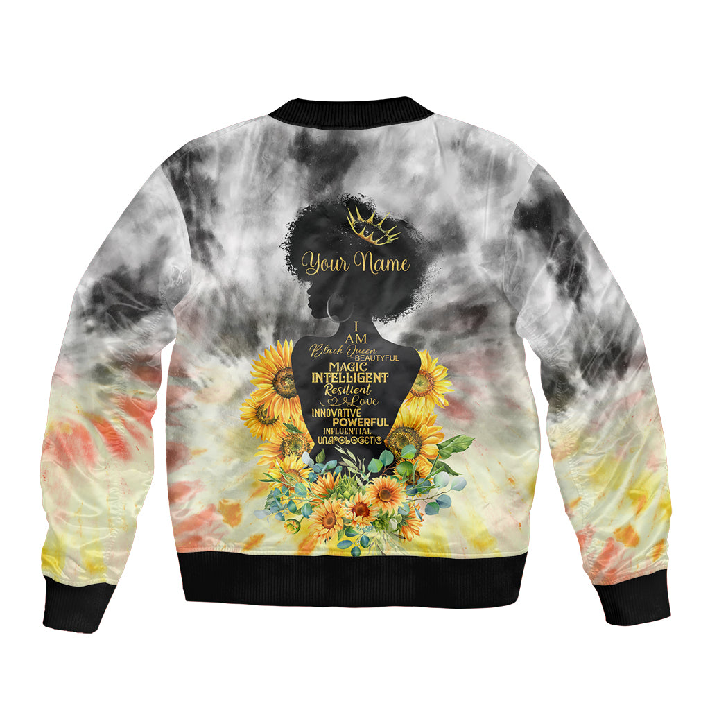 Tie-dye bomber jacket with ribbed collar, back Your Name floral graphic