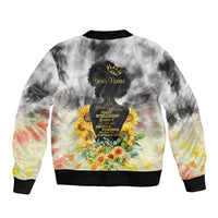 Tie-dye bomber jacket with ribbed collar, back Your Name floral graphic