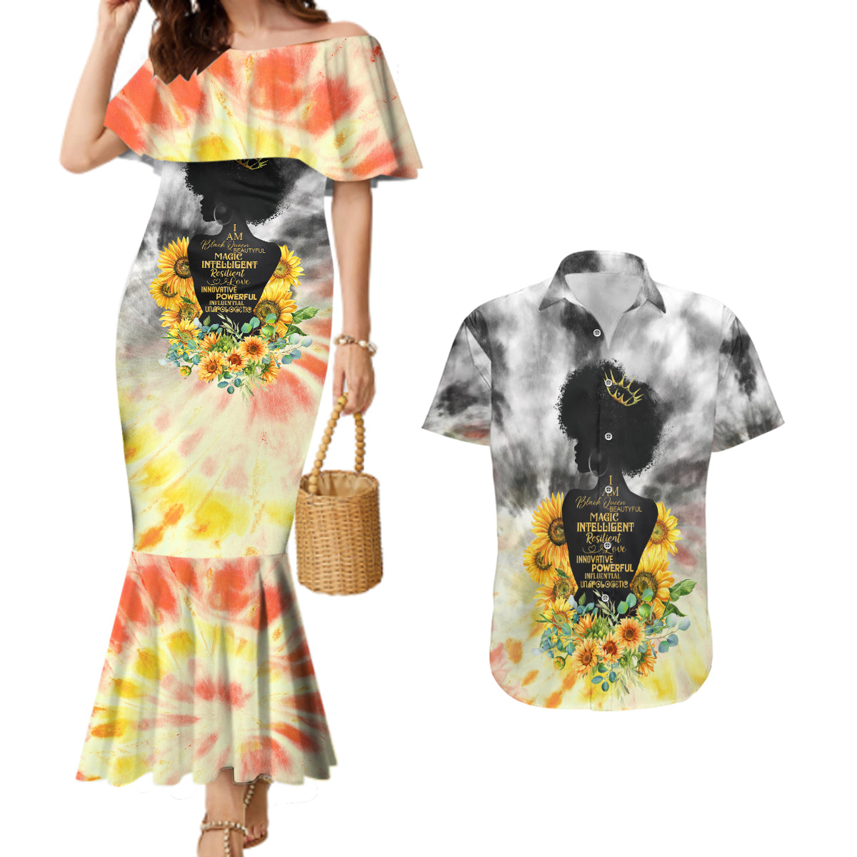 I Am Black Queen Couples Matching Mermaid Dress and Hawaiian Shirt Flowers Retro Style - Wonder Print Shop