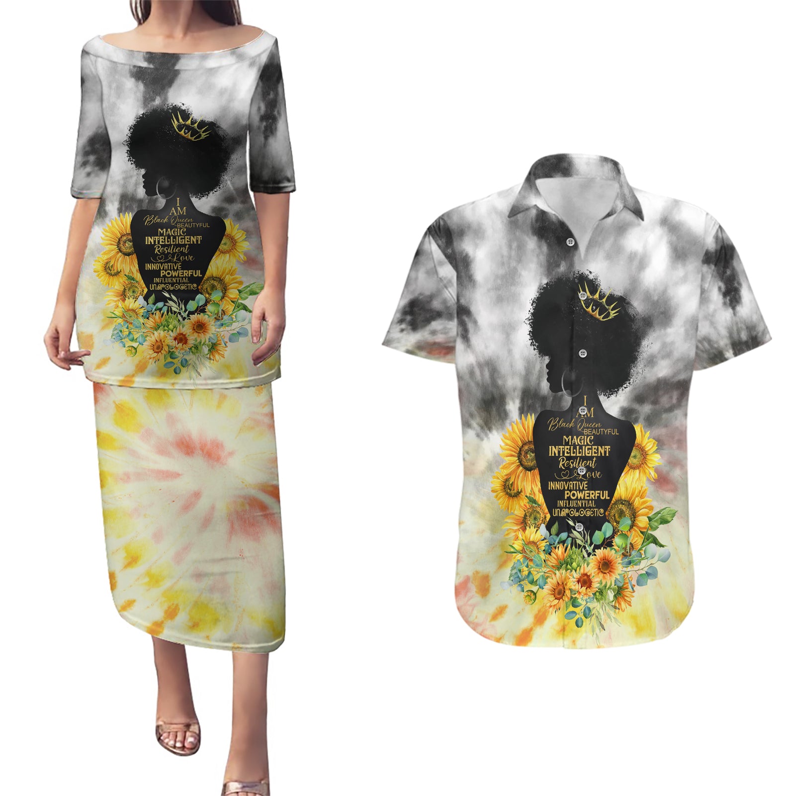 I Am Black Queen Couples Matching Puletasi and Hawaiian Shirt Flowers Retro Style - Wonder Print Shop