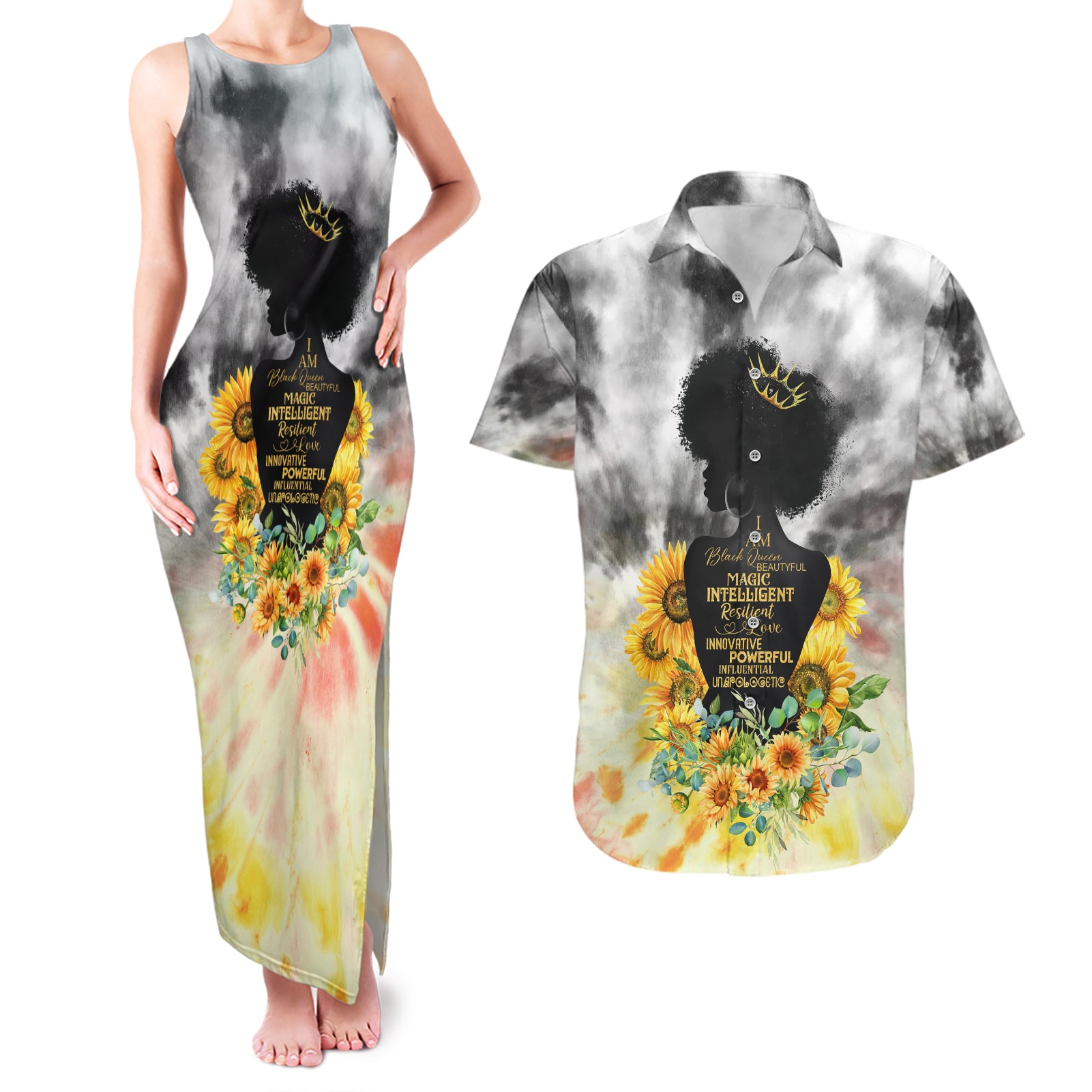 I Am Black Queen Couples Matching Tank Maxi Dress and Hawaiian Shirt Flowers Retro Style - Wonder Print Shop