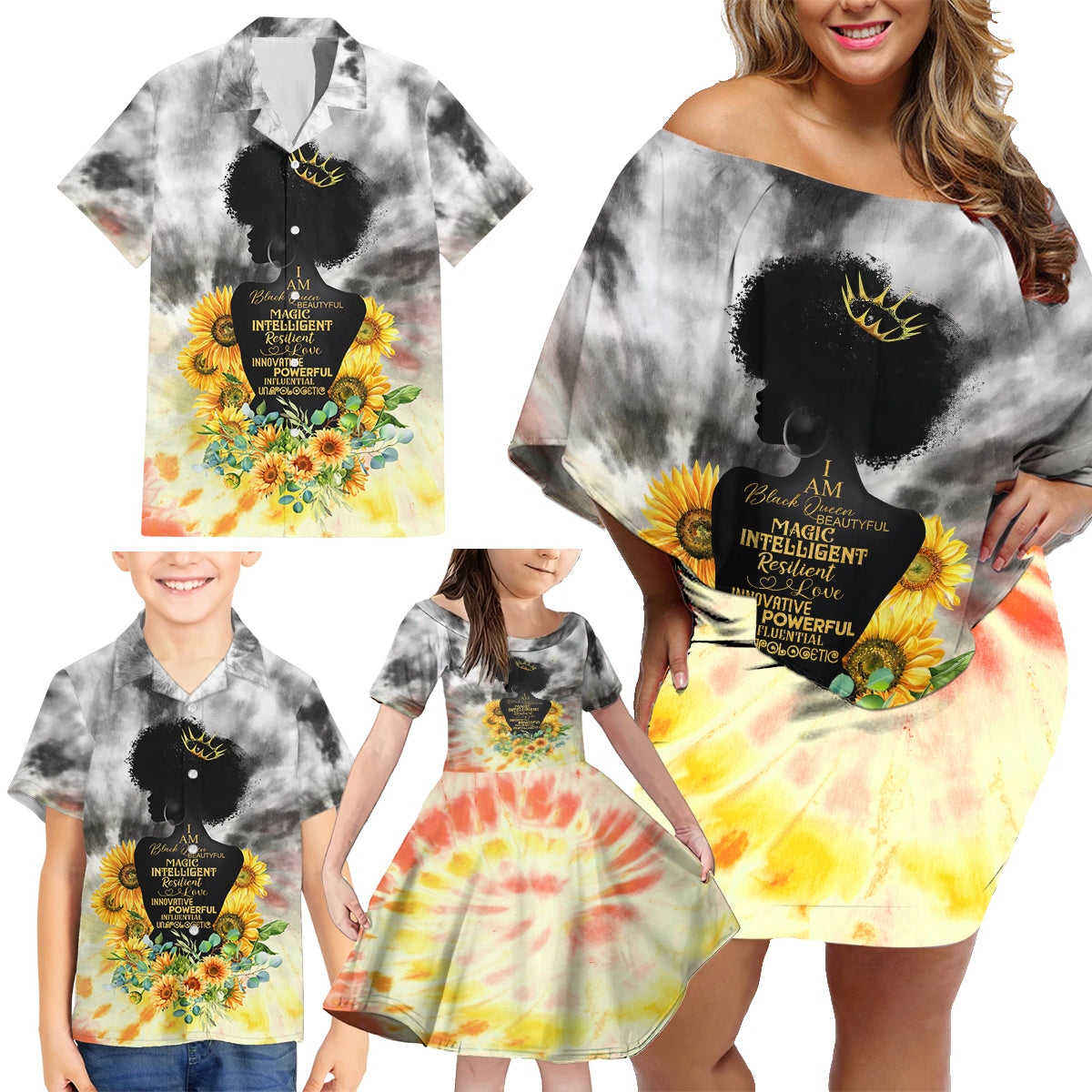 I Am Black Queen Family Matching Off Shoulder Short Dress and Hawaiian Shirt Flowers Retro Style - Wonder Print Shop