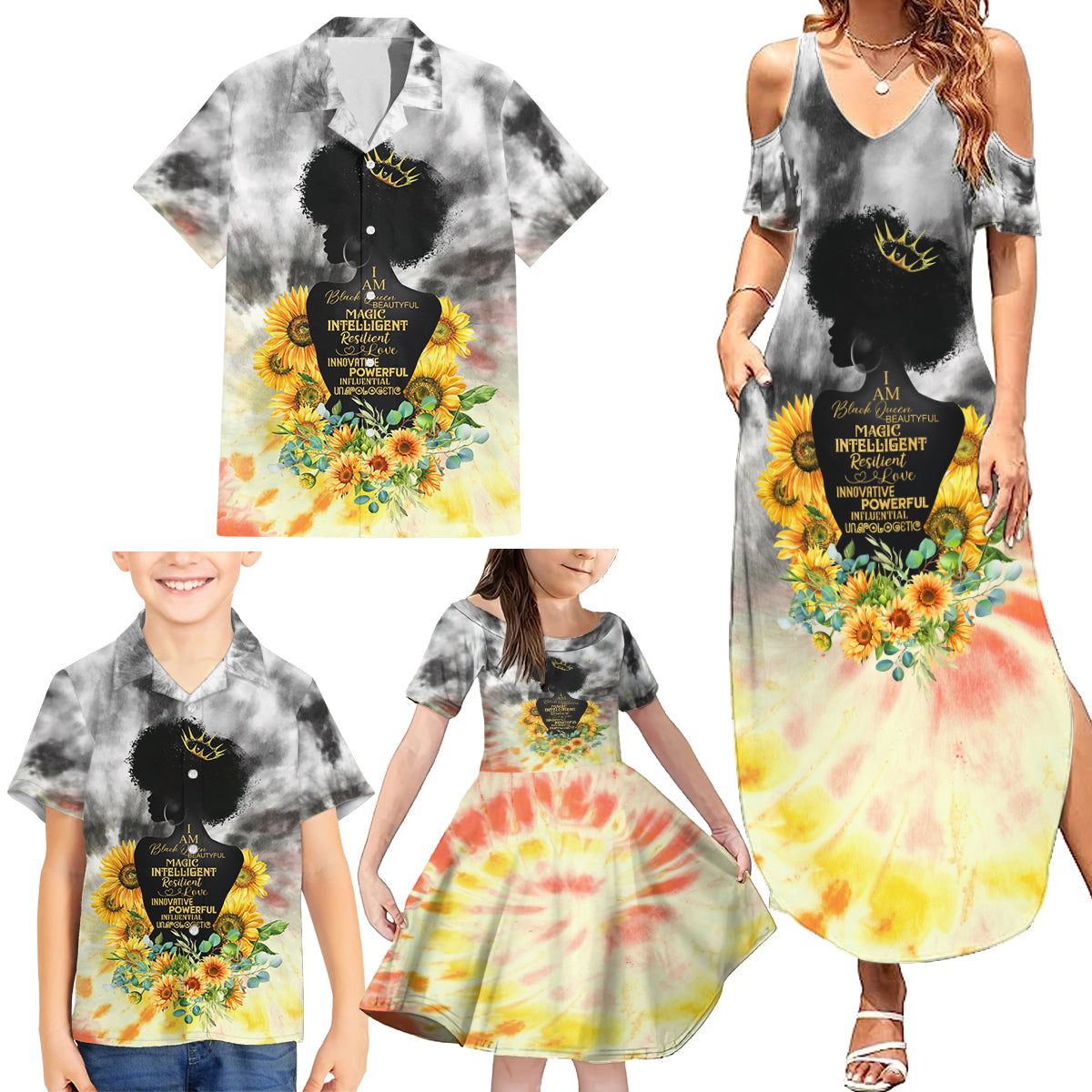 I Am Black Queen Family Matching Summer Maxi Dress and Hawaiian Shirt Flowers Retro Style - Wonder Print Shop