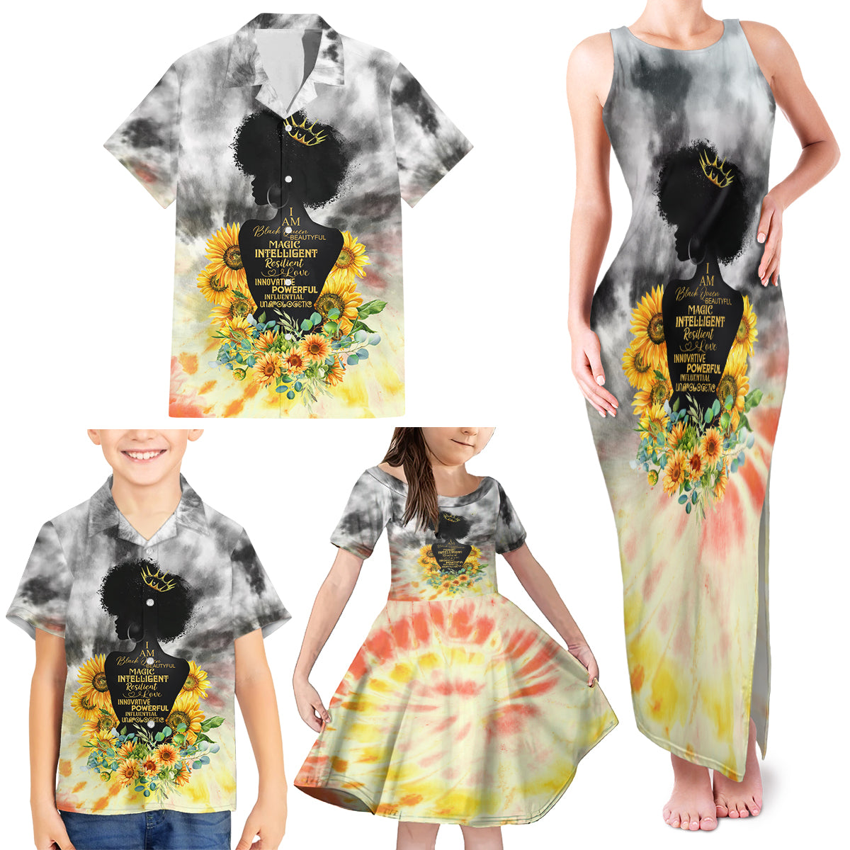 I Am Black Queen Family Matching Tank Maxi Dress and Hawaiian Shirt Flowers Retro Style - Wonder Print Shop