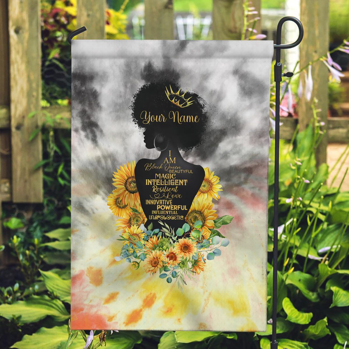 I Am Black Queen Garden Flag Flowers Retro Style - Wonder Print Shop