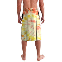 Floral tie-dye lavalava skirt with orange waistband trim and tie detail