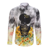 Long sleeve button-up shirt with tie-dye floral graphic