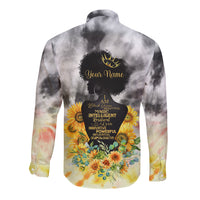 Long sleeve button-up shirt back print with tie-dye floral and crown silhouette