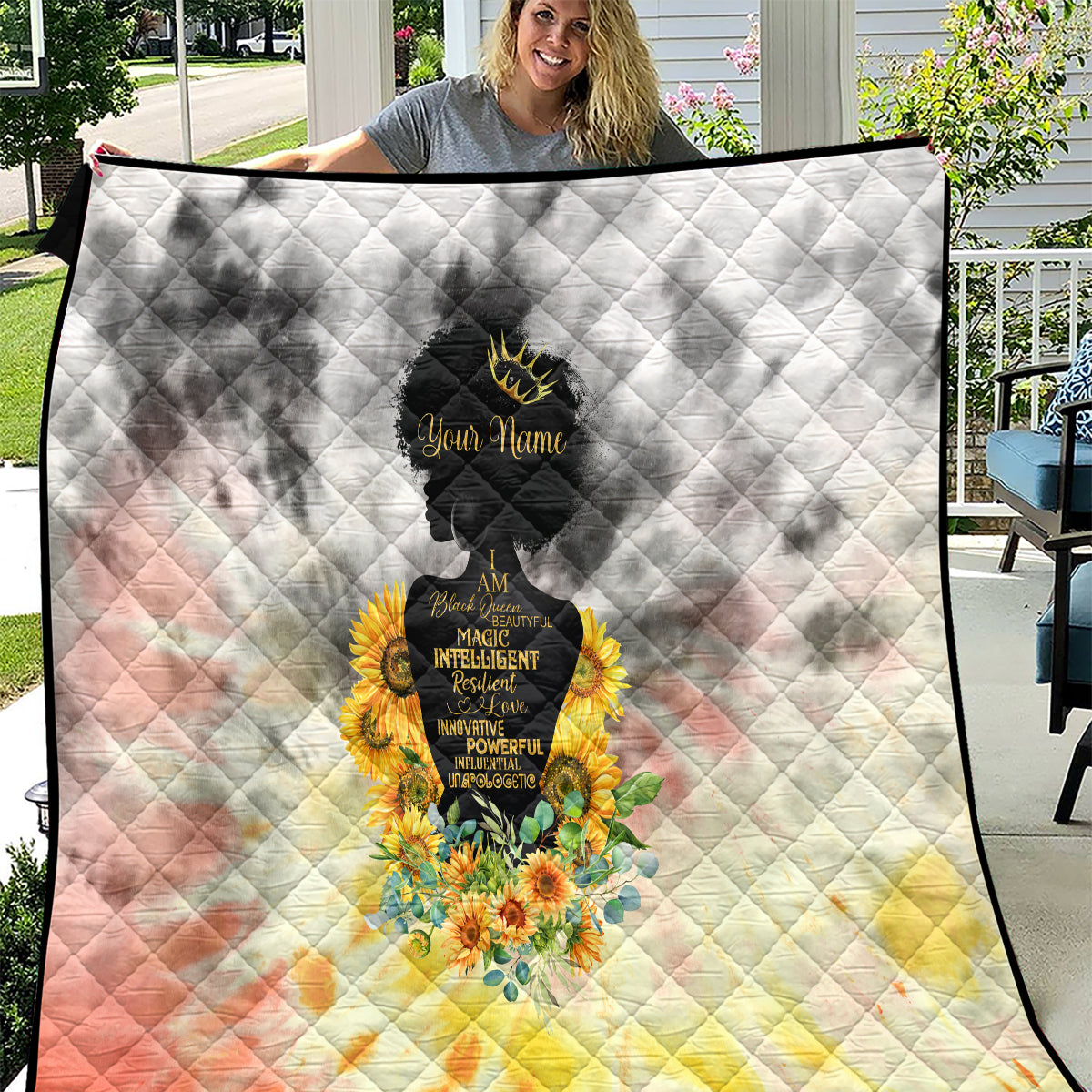 I Am Black Queen Quilt Flowers Retro Style