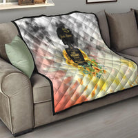 Quilt blanket with diamond pattern, black silhouette and colorful sunflower floral design