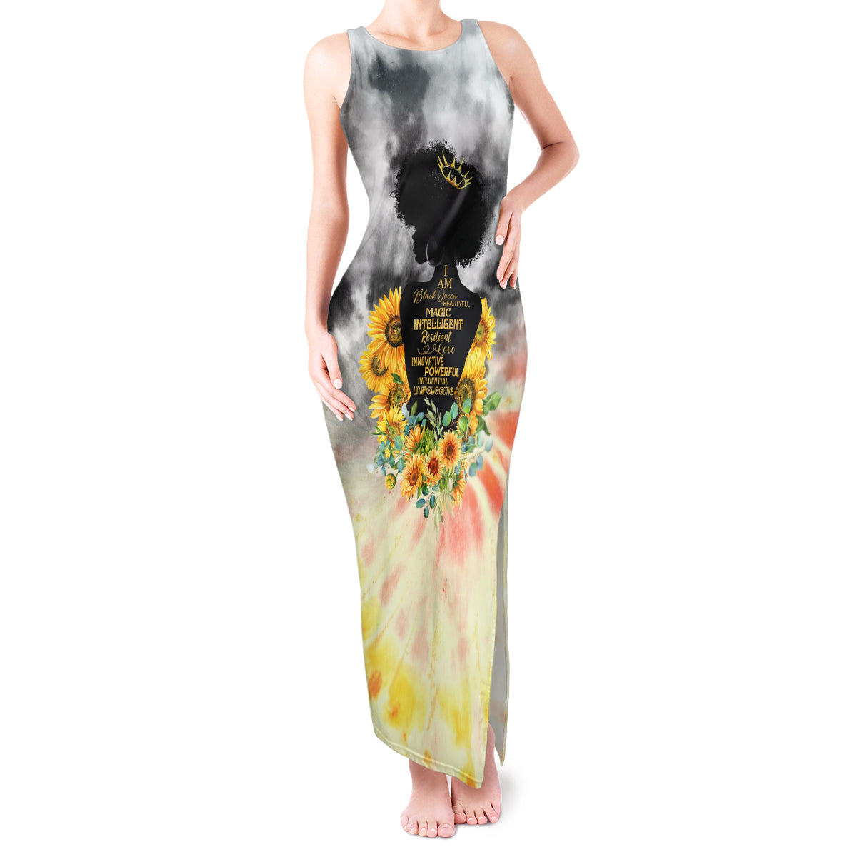 I Am Black Queen Tank Maxi Dress Flowers Retro Style