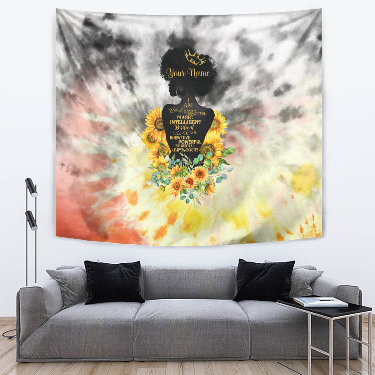 I Am Black Queen Tapestry Flowers Retro Style