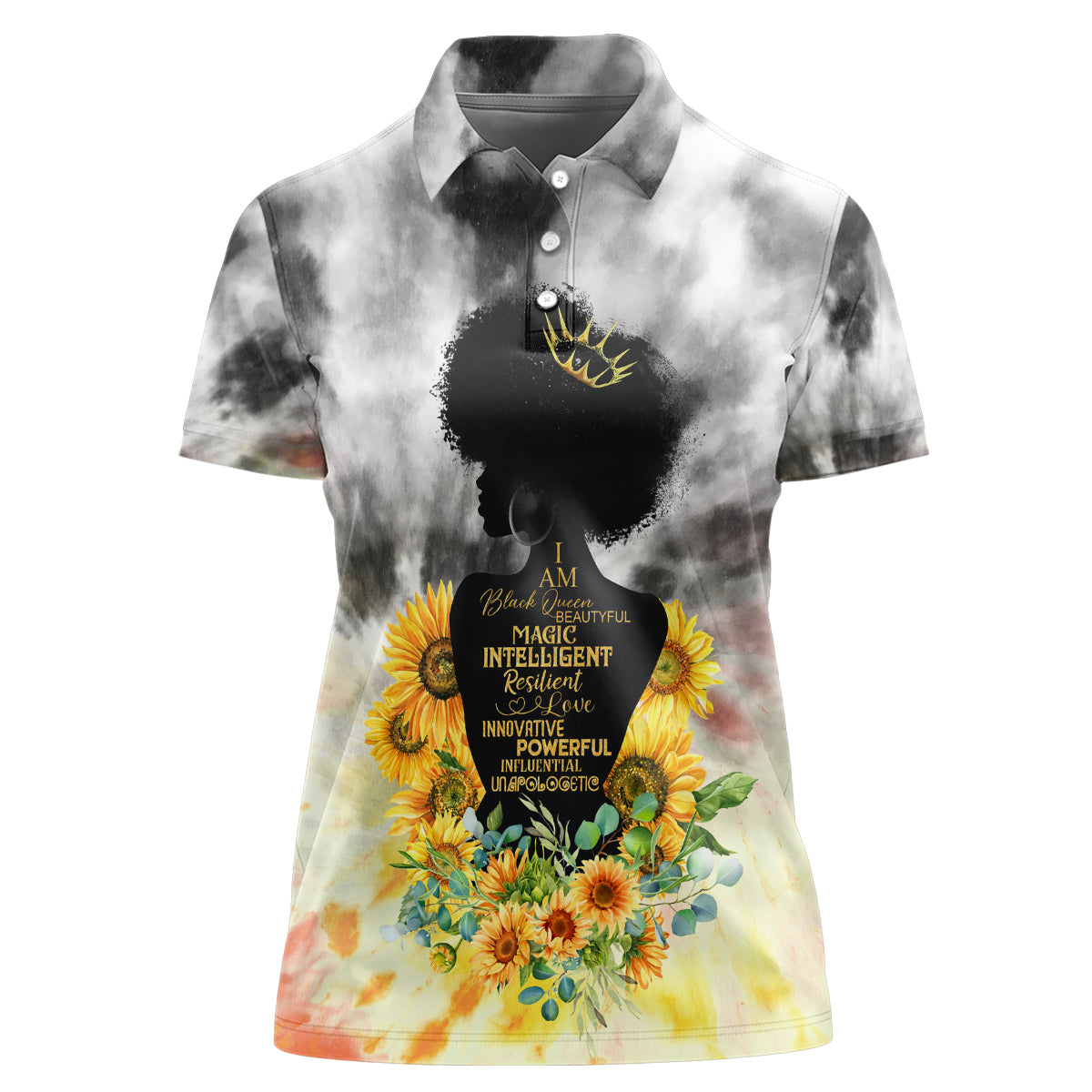 I Am Black Queen Women Polo Shirt Flowers Retro Style