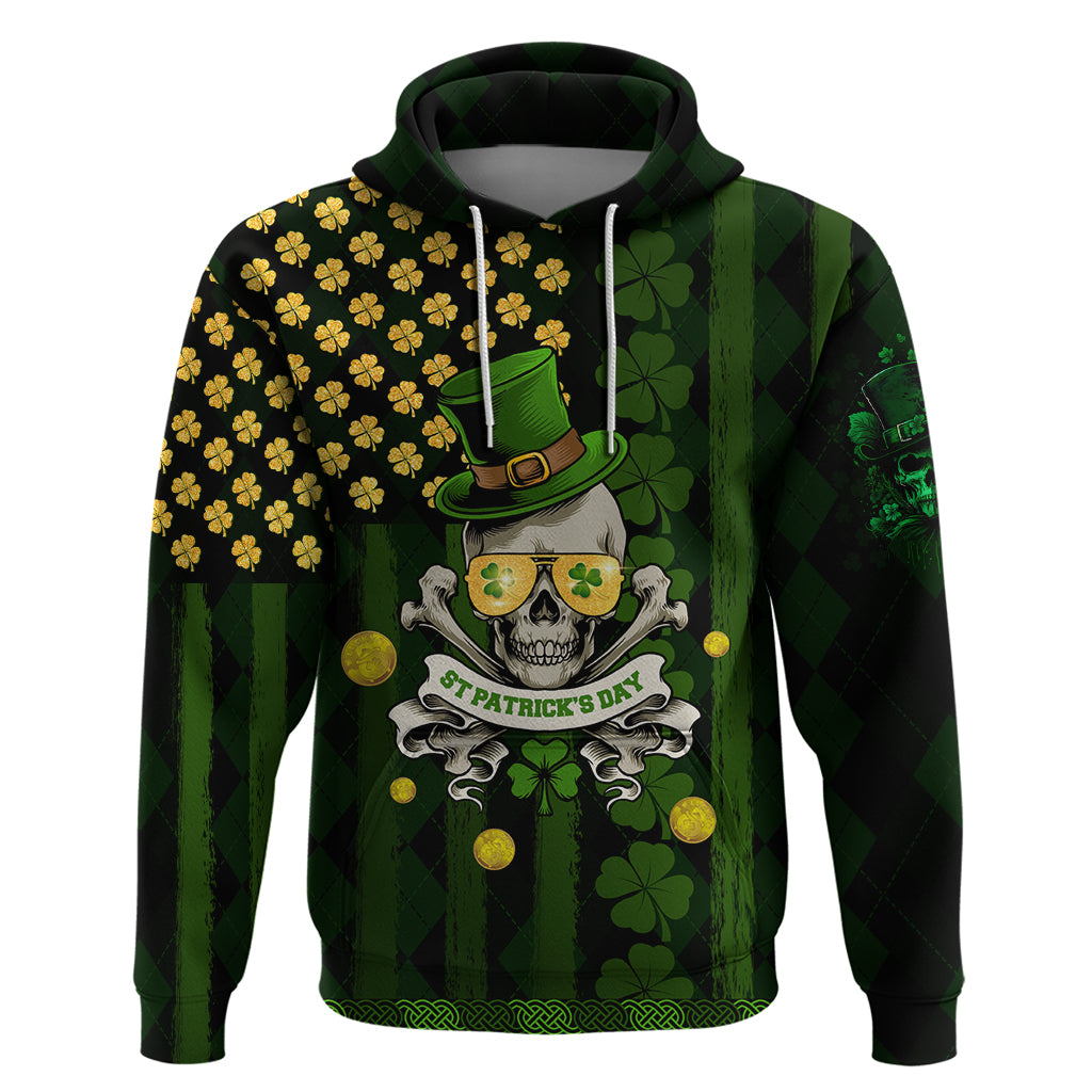 St Patrick's Day Skull Hoodie American Flag Shamrock - Wonder Print Shop