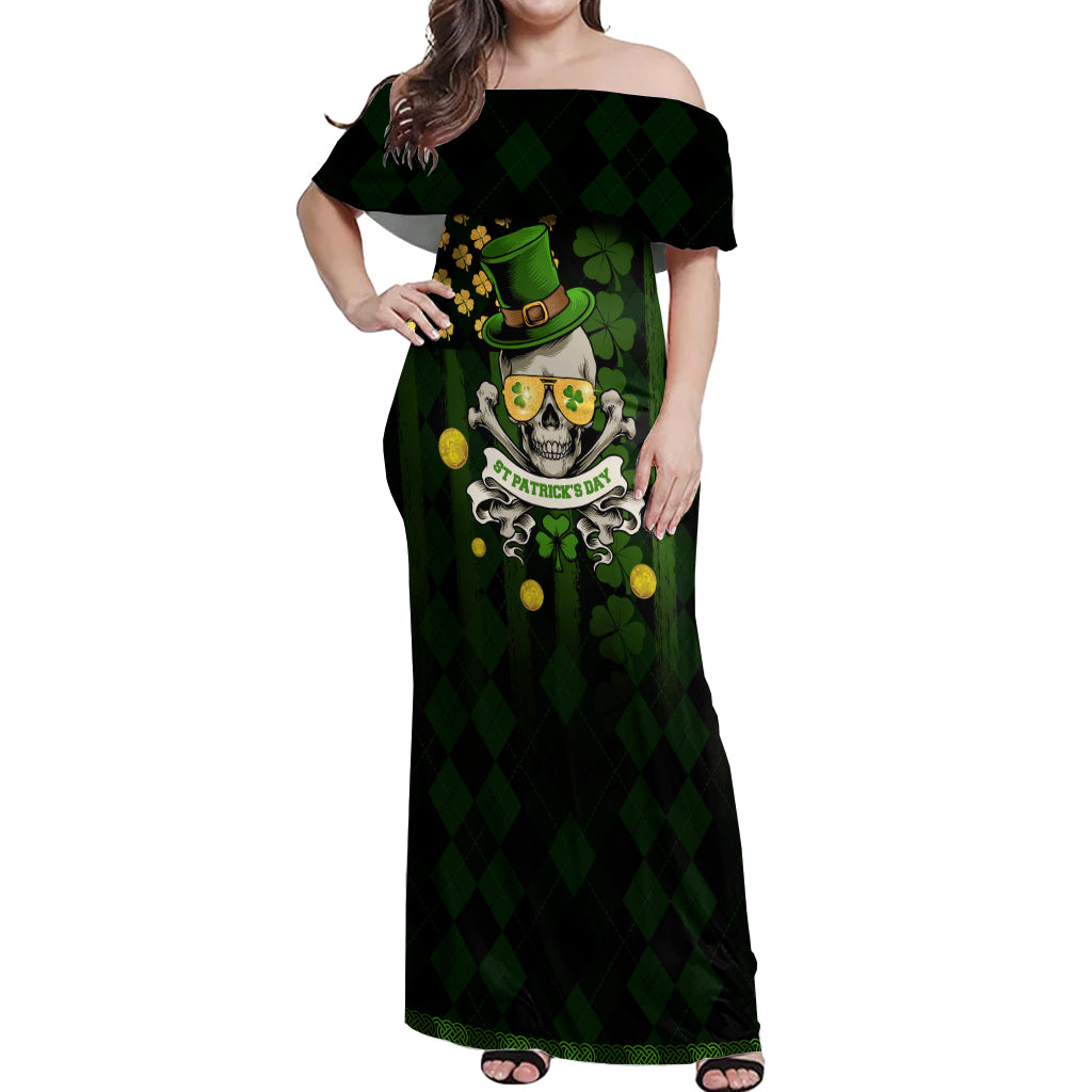 St Patrick's Day Skull Off Shoulder Maxi Dress American Flag Shamrock - Wonder Print Shop