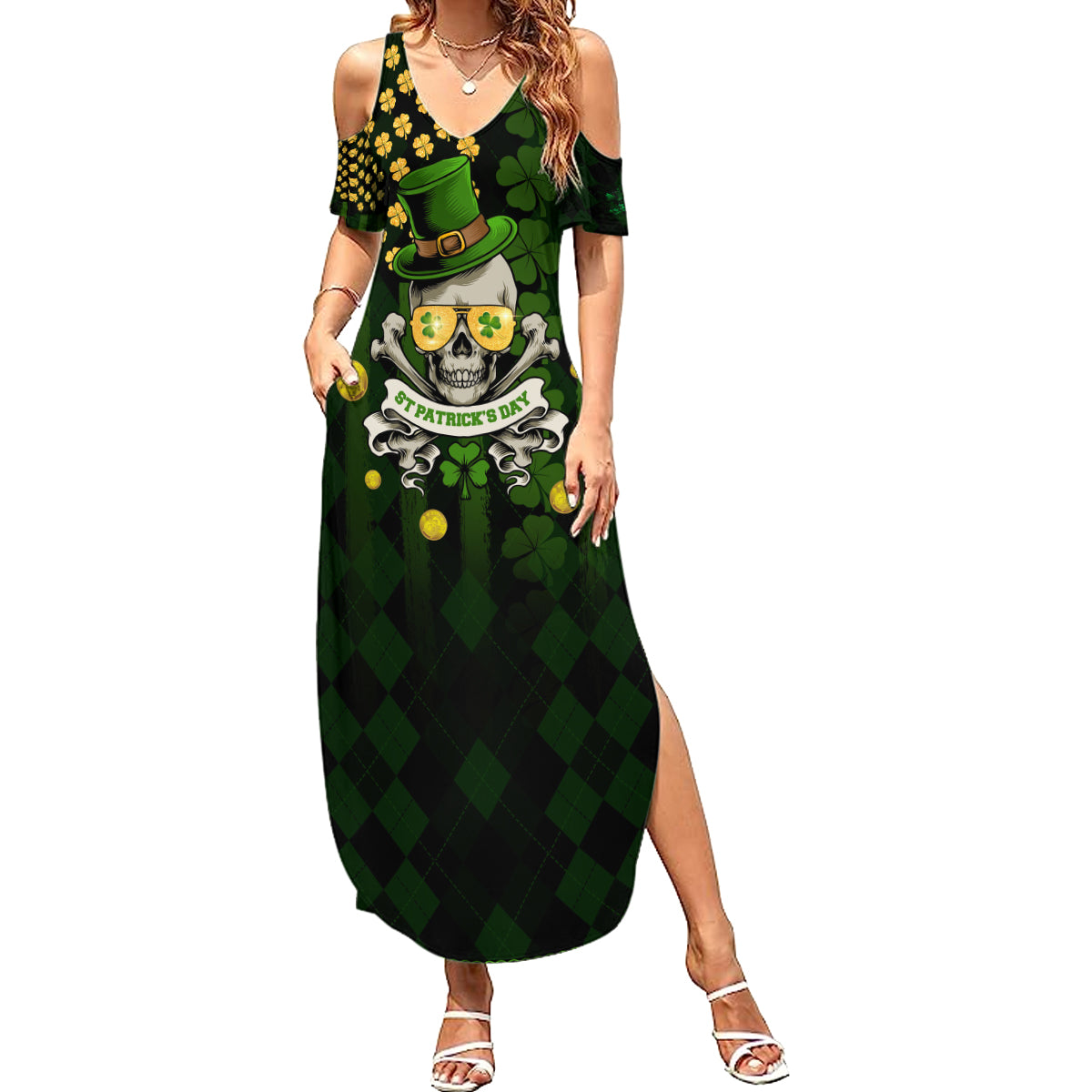 St Patrick's Day Skull Summer Maxi Dress American Flag Shamrock - Wonder Print Shop