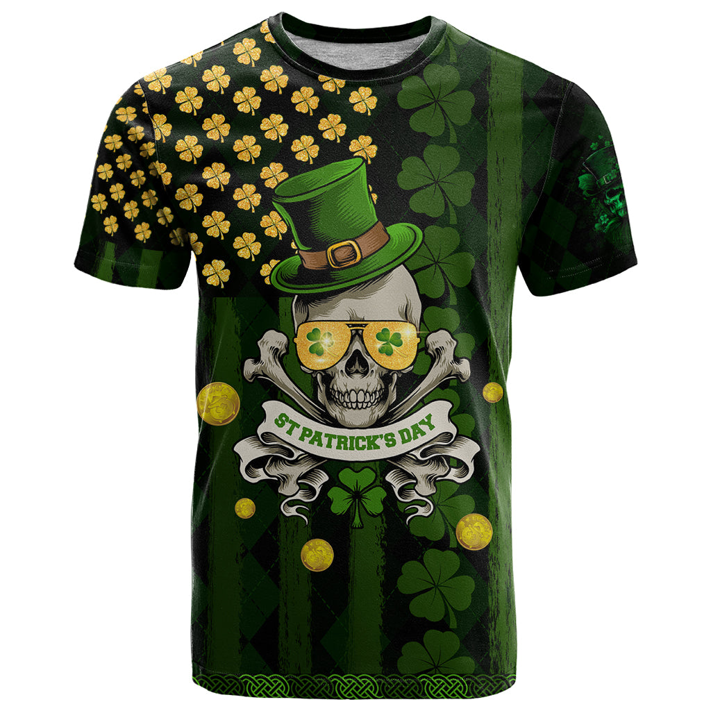 St Patrick's Day Skull T Shirt American Flag Shamrock