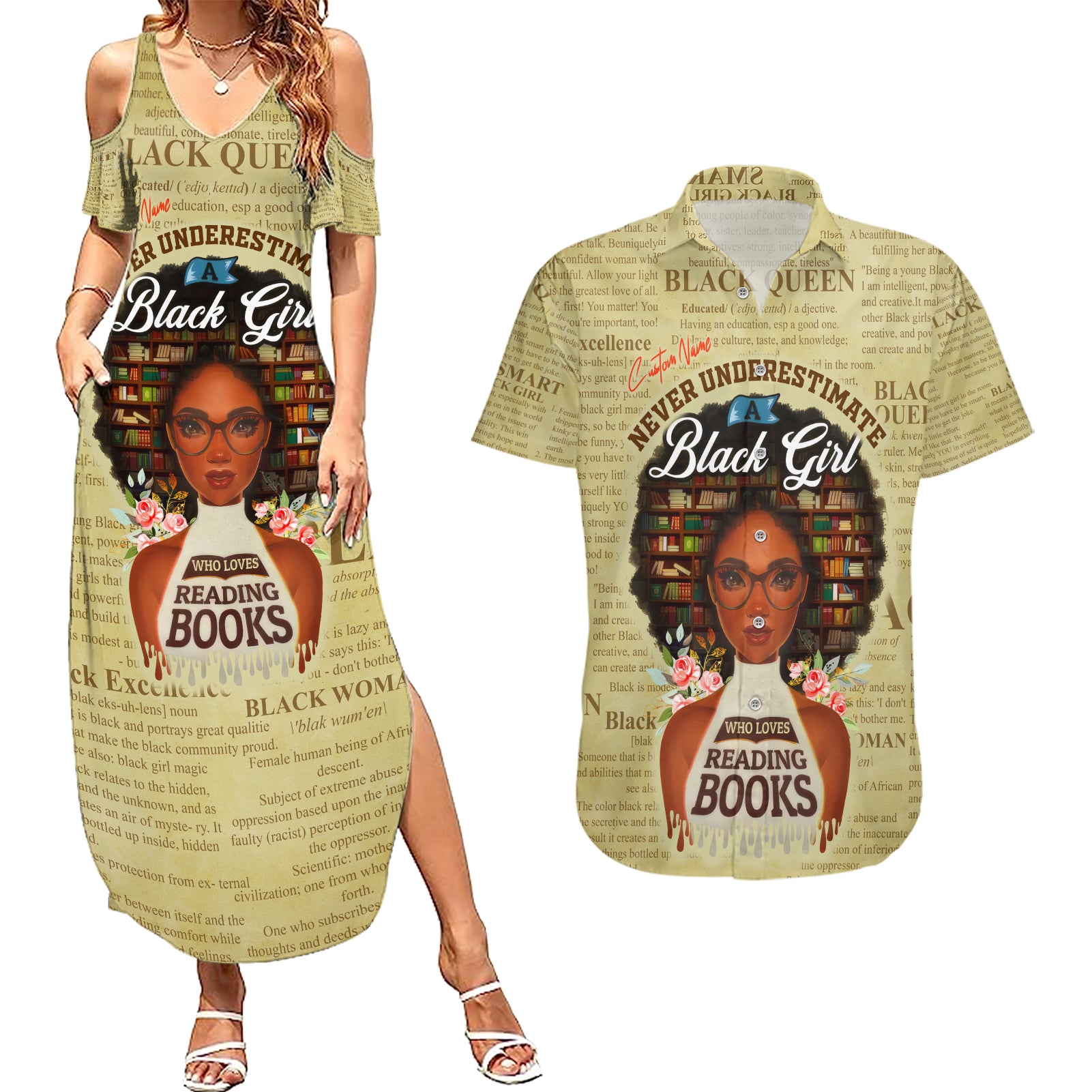 Personalized Black Girl African Couples Matching Summer Maxi Dress and Hawaiian Shirt Never Underestimate A Book Lover