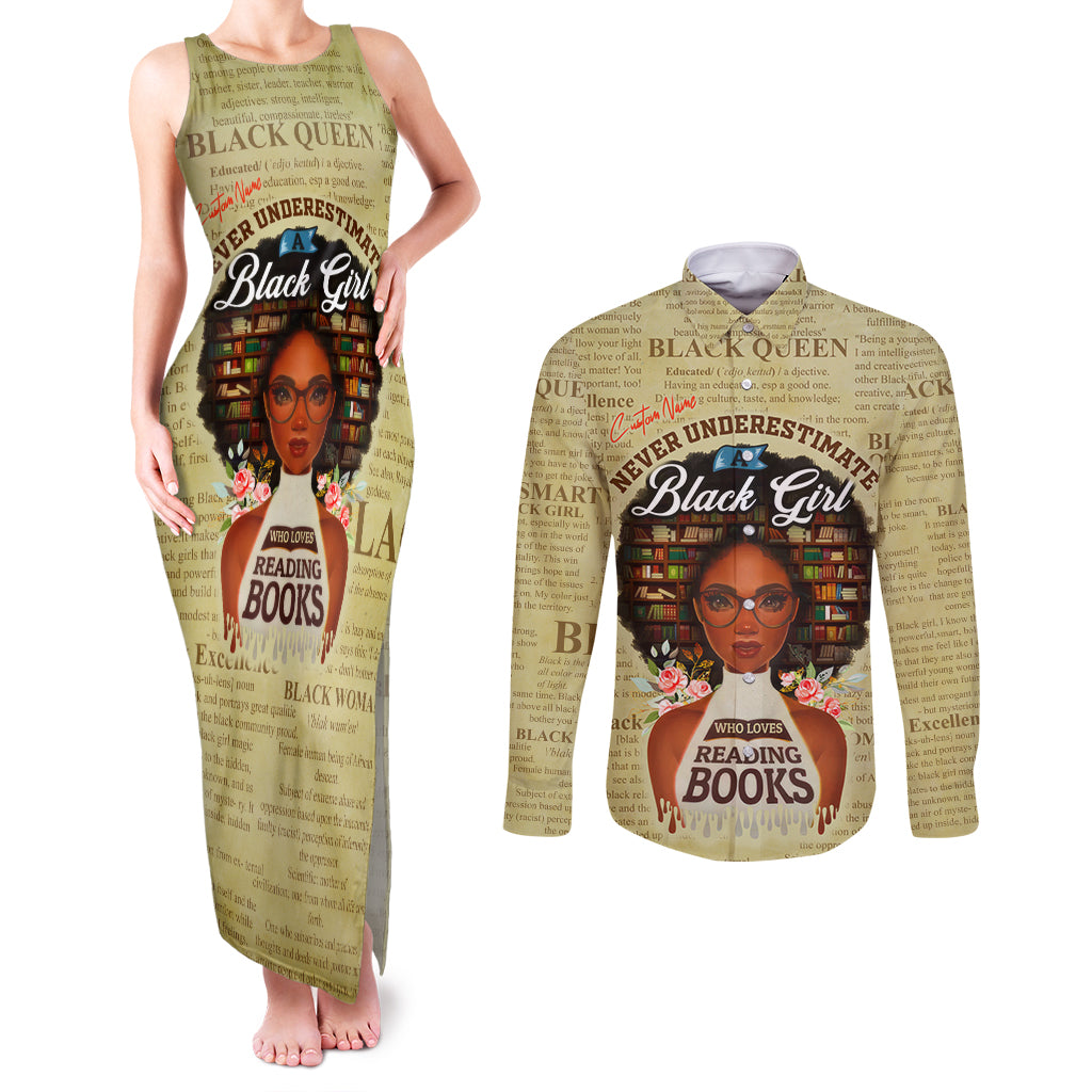 Personalized Black Girl African Couples Matching Tank Maxi Dress and Long Sleeve Button Shirt Never Underestimate A Book Lover