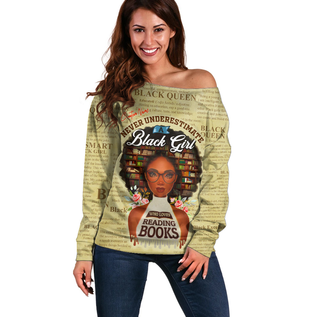 Personalized Black Girl African Off Shoulder Sweater Never Underestimate A Book Lover