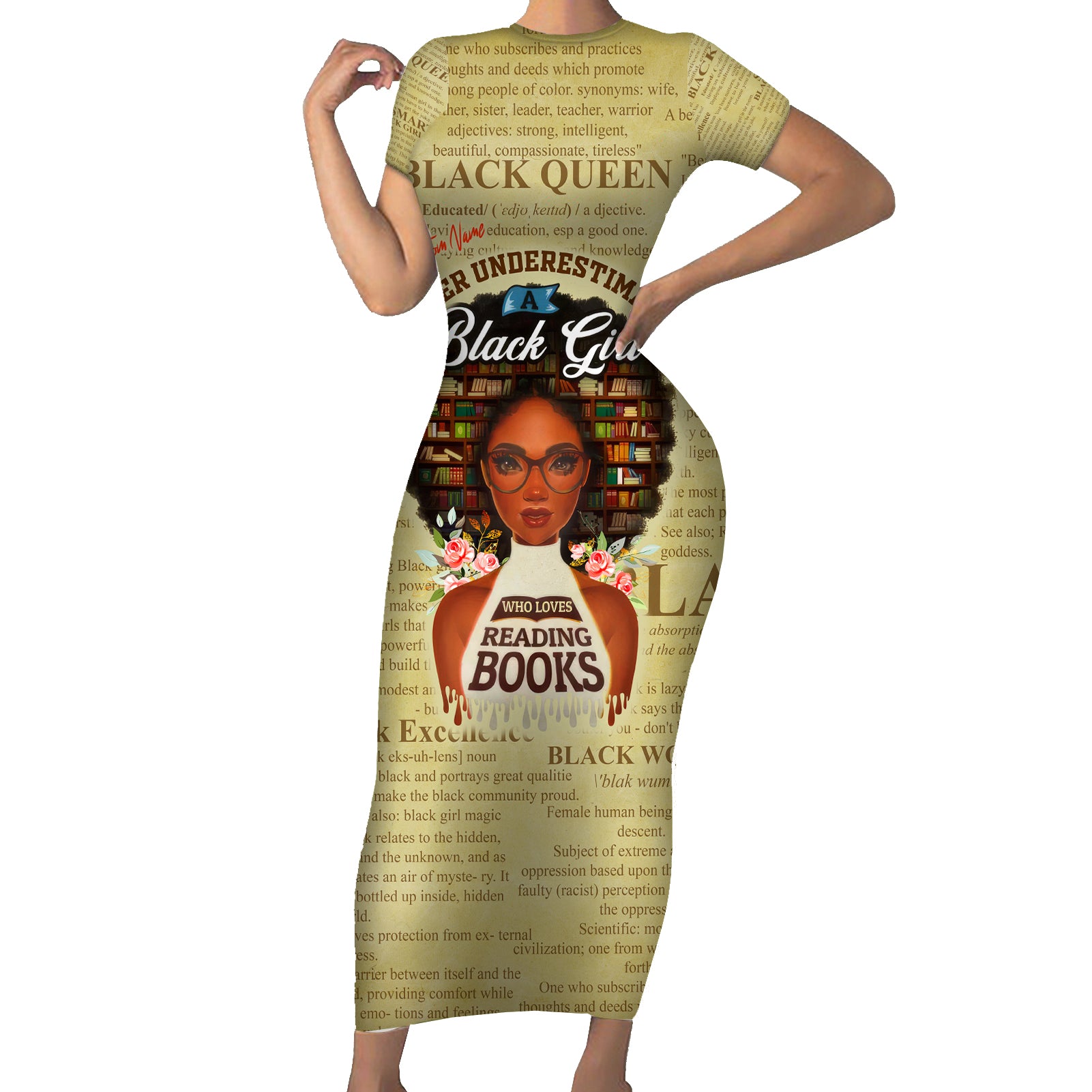 Personalized Black Girl African Short Sleeve Bodycon Dress Never Underestimate A Book Lover