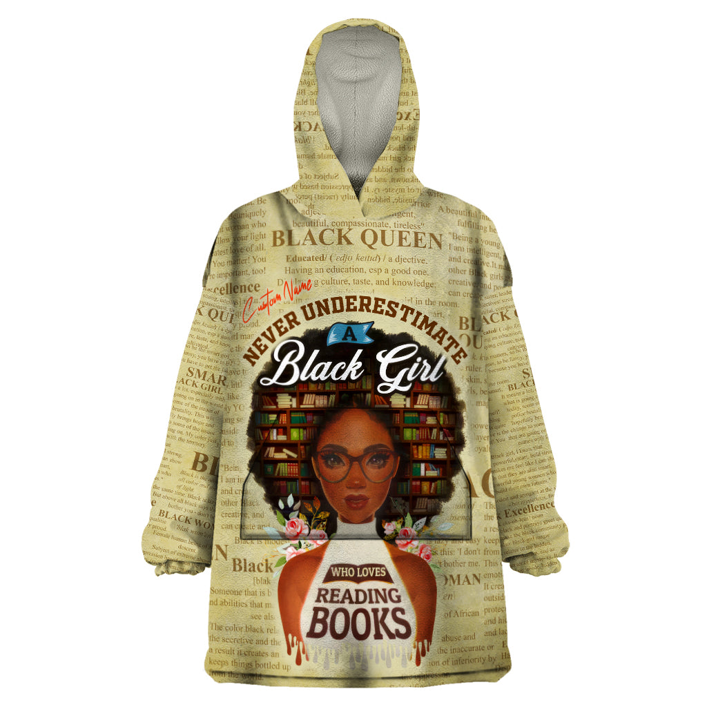 Personalized Black Girl African Wearable Blanket Hoodie Never Underestimate A Book Lover