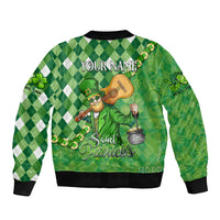 Green unisex bomber jacket with zip front, 'YOUR NAME' and St. Patrick's design
