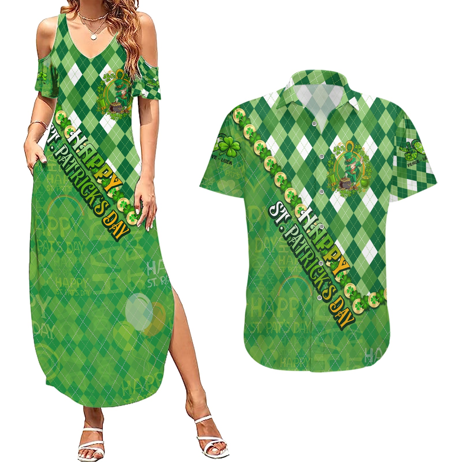 Personalized Happy St Patrick's Day Couples Matching Summer Maxi Dress and Hawaiian Shirt Irish Leprechaun - Wonder Print Shop