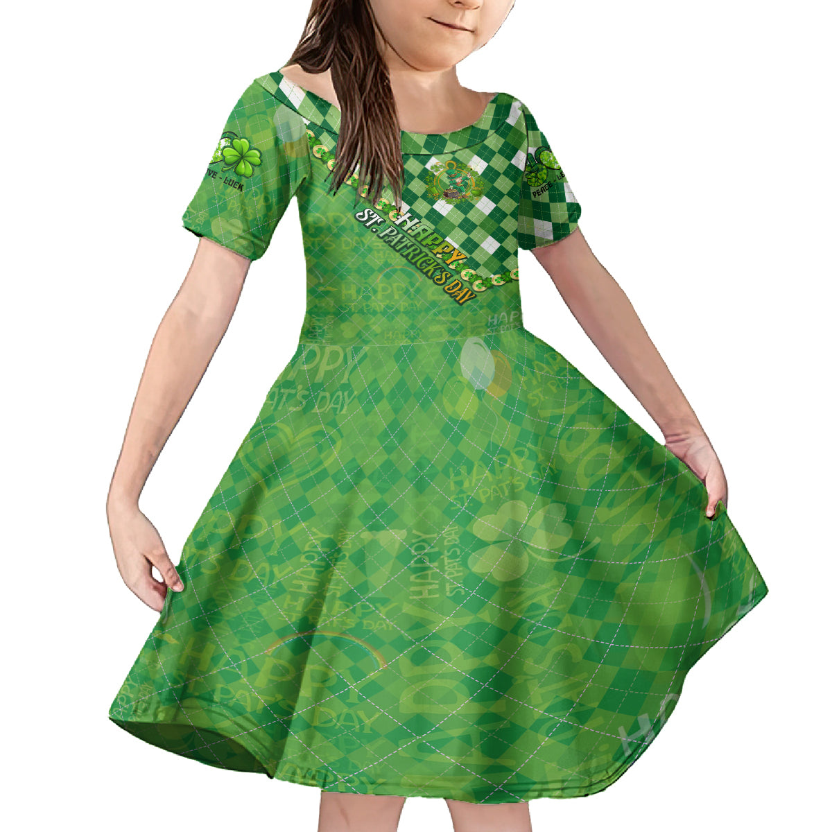 Personalized Happy St Patrick's Day Kid Short Sleeve Dress Irish Leprechaun - Wonder Print Shop