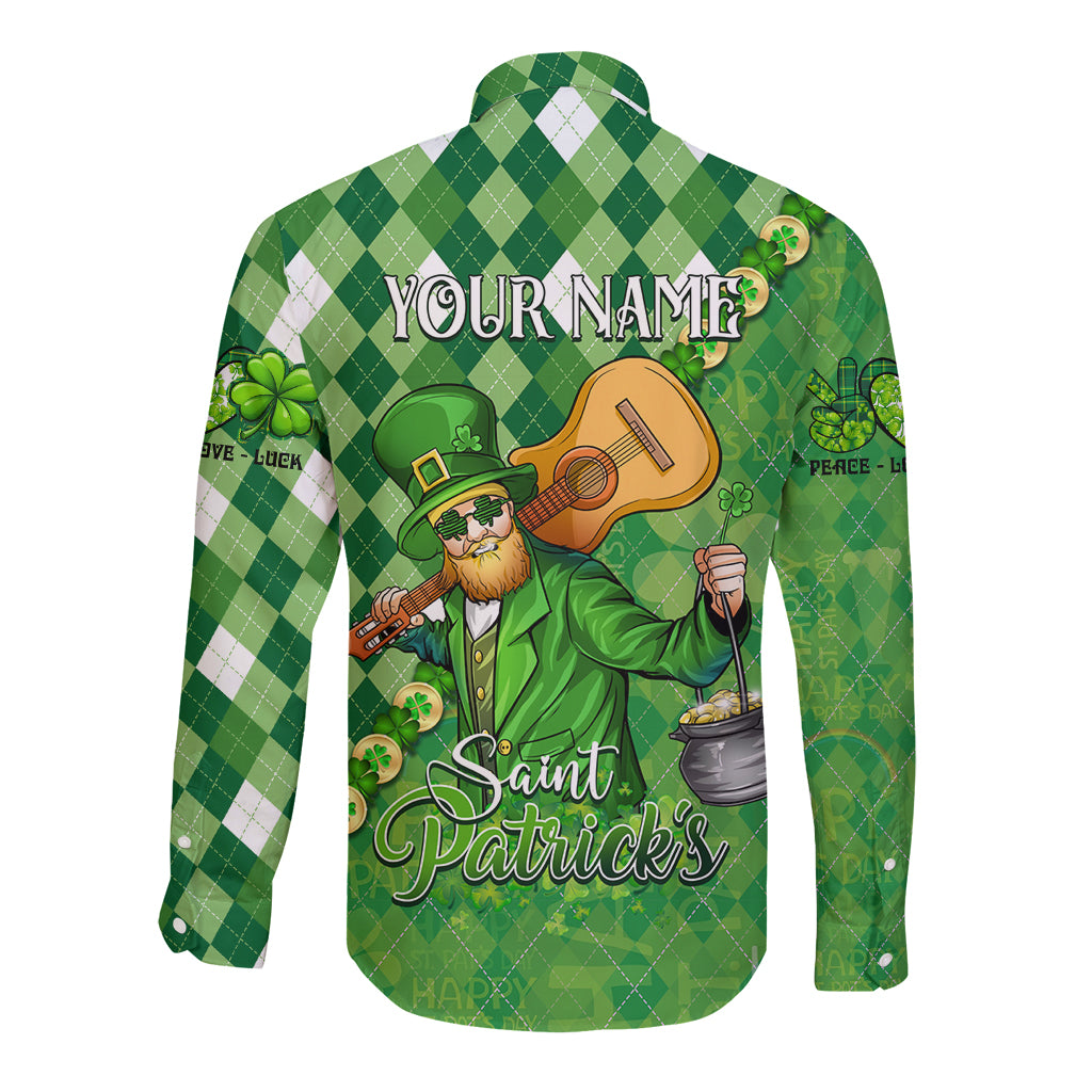 Green plaid long-sleeve button shirt with 'YOUR NAME' and Saint Patrick's band graphic