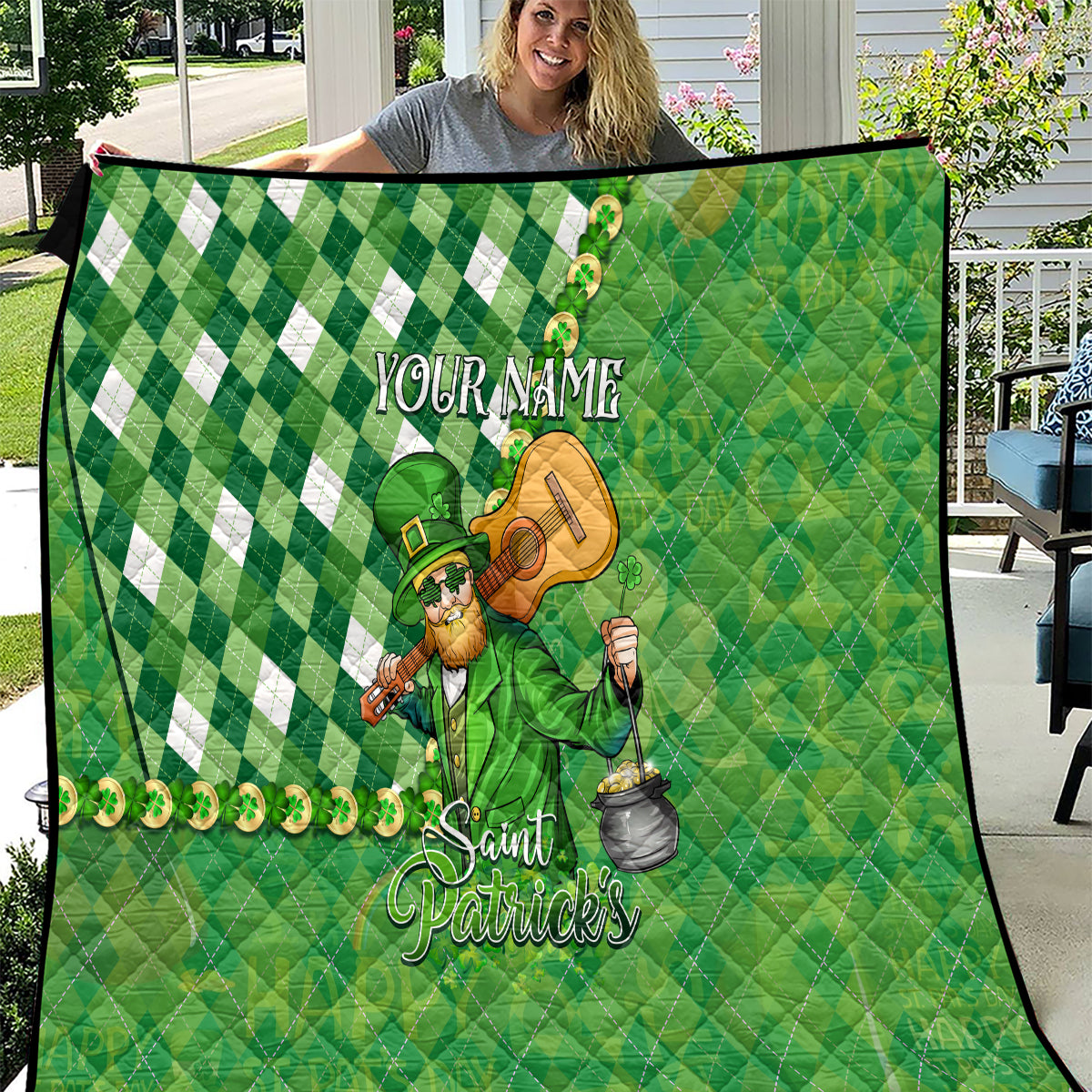 Personalized Happy St Patrick's Day Quilt Irish Leprechaun