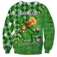 Green St Patrick's Day sweatshirt with leprechaun holding guitar and Your Name