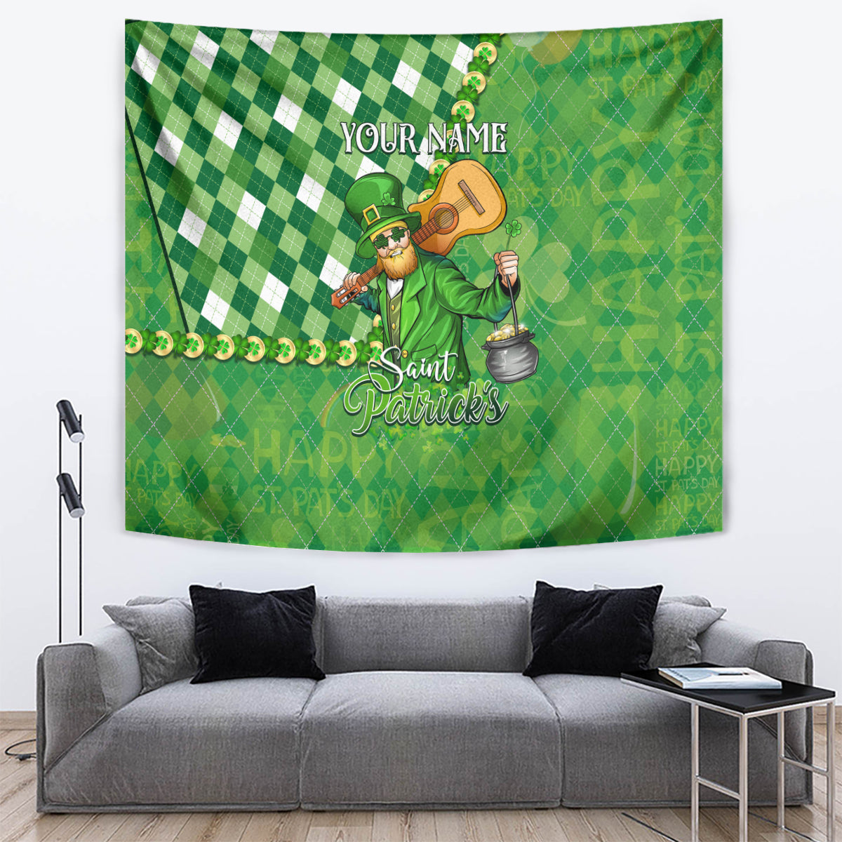 Personalized Happy St Patrick's Day Tapestry Irish Leprechaun