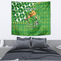 Green St. Patrick's wall tapestry with YOUR NAME, leprechaun holding a cauldron