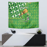 Personalized green St. Patrick's tapestry featuring leprechaun, cauldron, and YOUR NAME
