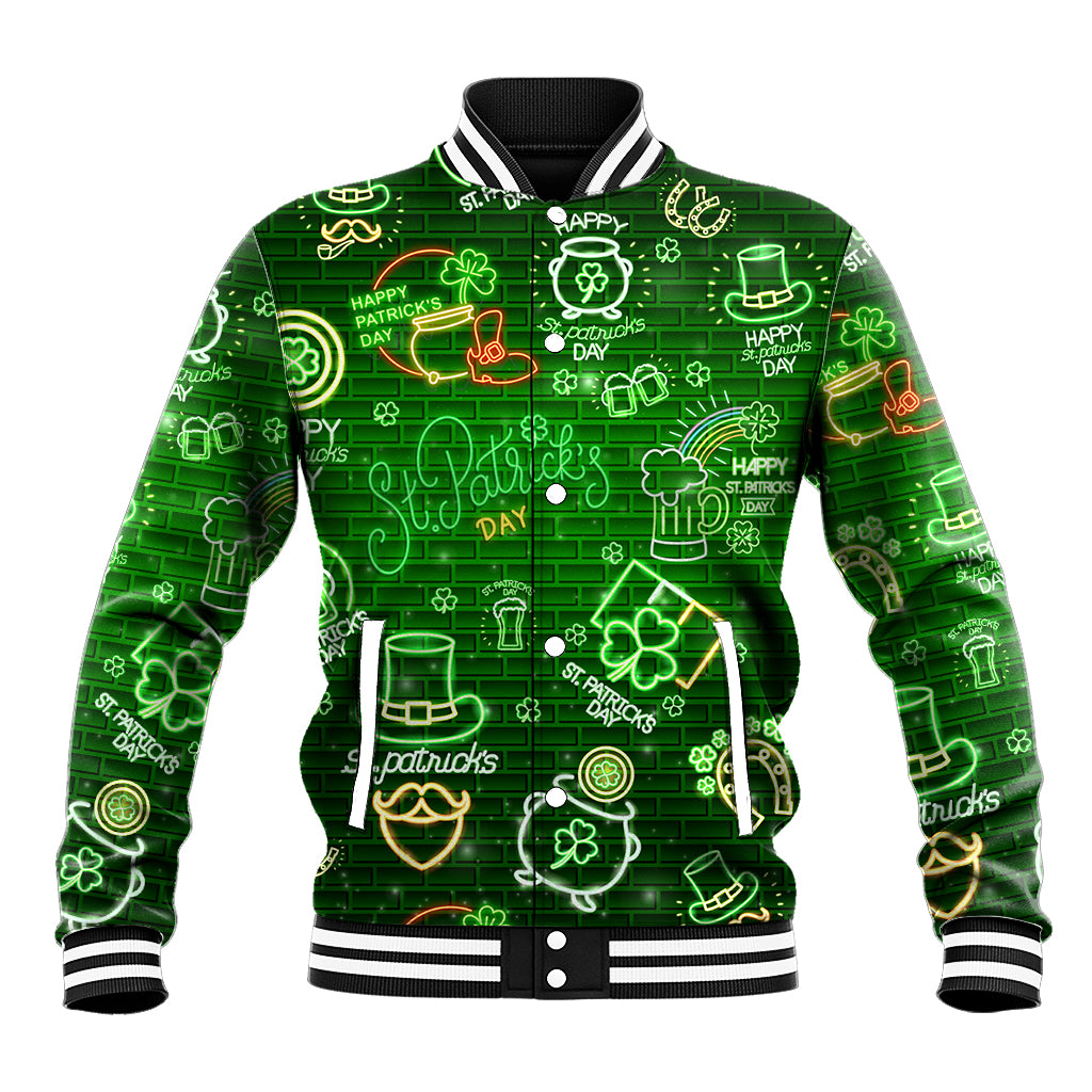 Ireland St Patrick's Day Baseball Jacket Symbols Neon - Wonder Print Shop